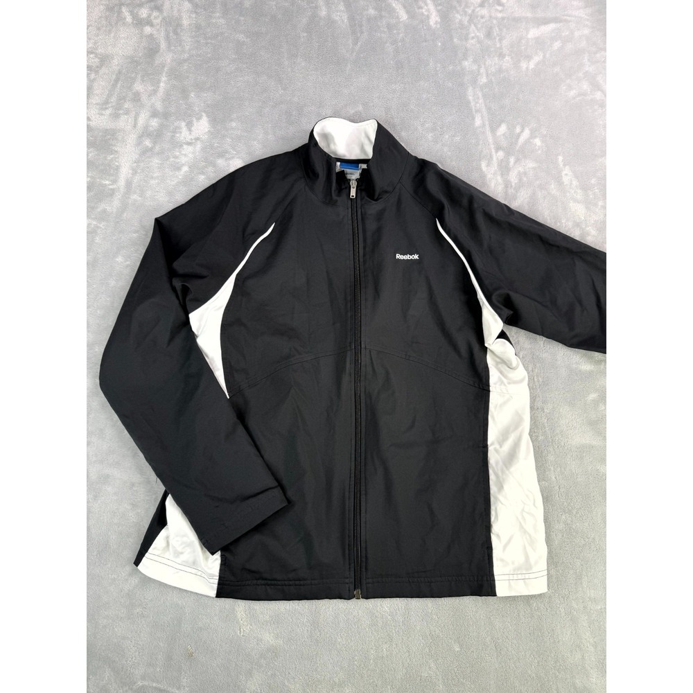 Reebok Windbreaker Jacket Womens Large Black White Mock Neck Full Zip Outdoor
